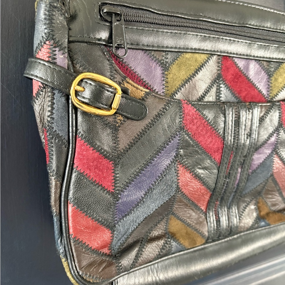 Vintage Chevron Pattern Patchwork Crossbody Bag - image 4